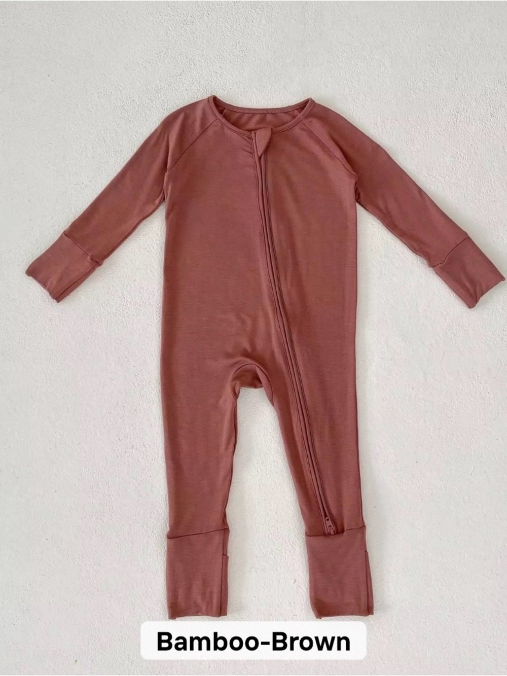 Bamboo-Brown Kids One-Piece Zipper Romper